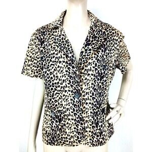 Vintage 90s Cheetah Print Short Sleeve Single-Button Blazer Jacket Size Large
